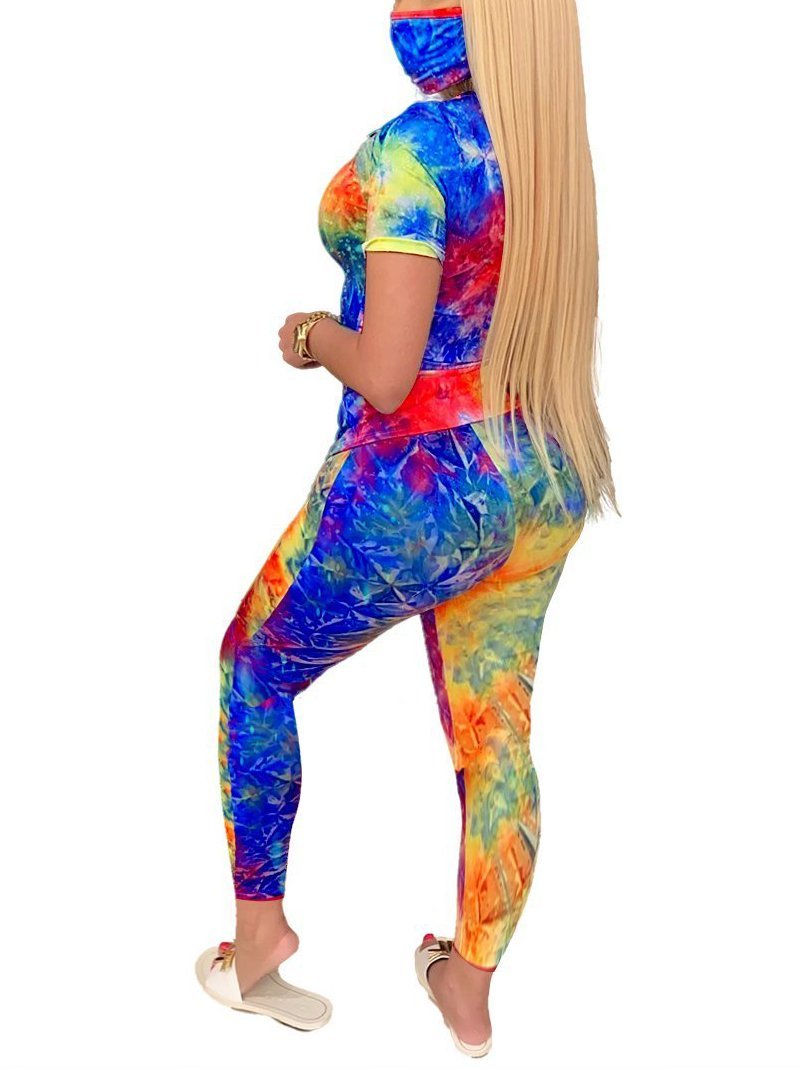 Tie Dye Print Round Neckline Casual Top & Pant Set - Sets - INS | Online Fashion Free Shipping Clothing, Dresses, Tops, Shoes - 21/04/2021 - Catagory_Sets - Color_Blue Red