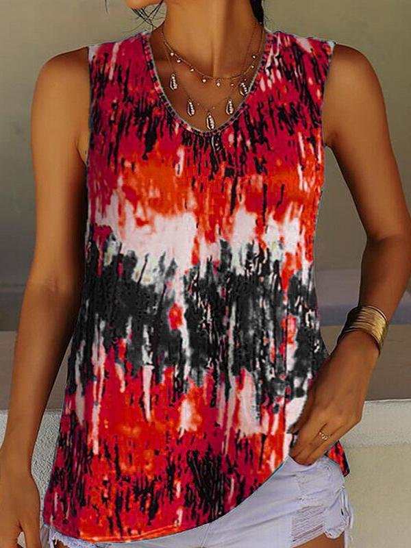 Tie-Dye Printed Crew Neck Sleeveless Tank Top - Tank Tops - INS | Online Fashion Free Shipping Clothing, Dresses, Tops, Shoes - 02/07/2021 - 10-20 - Category_Tank Tops