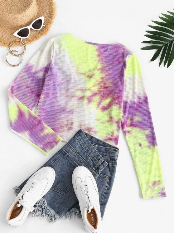 Tie Dye Ribbed Long Sleeve Top - INS | Online Fashion Free Shipping Clothing, Dresses, Tops, Shoes