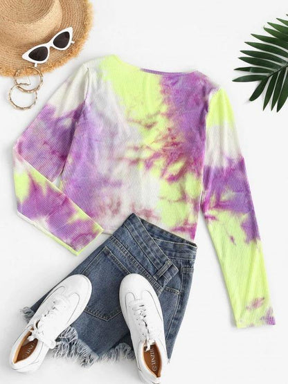 Tie Dye Ribbed Long Sleeve Top - INS | Online Fashion Free Shipping Clothing, Dresses, Tops, Shoes