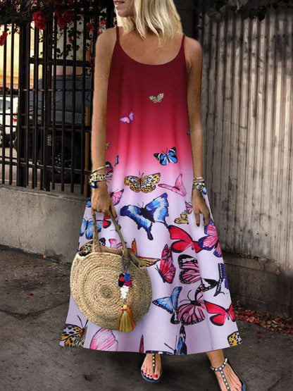 Tie-dye Sleeveless Butterfly Print Dress - Maxi Dresses - INS | Online Fashion Free Shipping Clothing, Dresses, Tops, Shoes - 05/07/2021 - 20-30 - color-blue