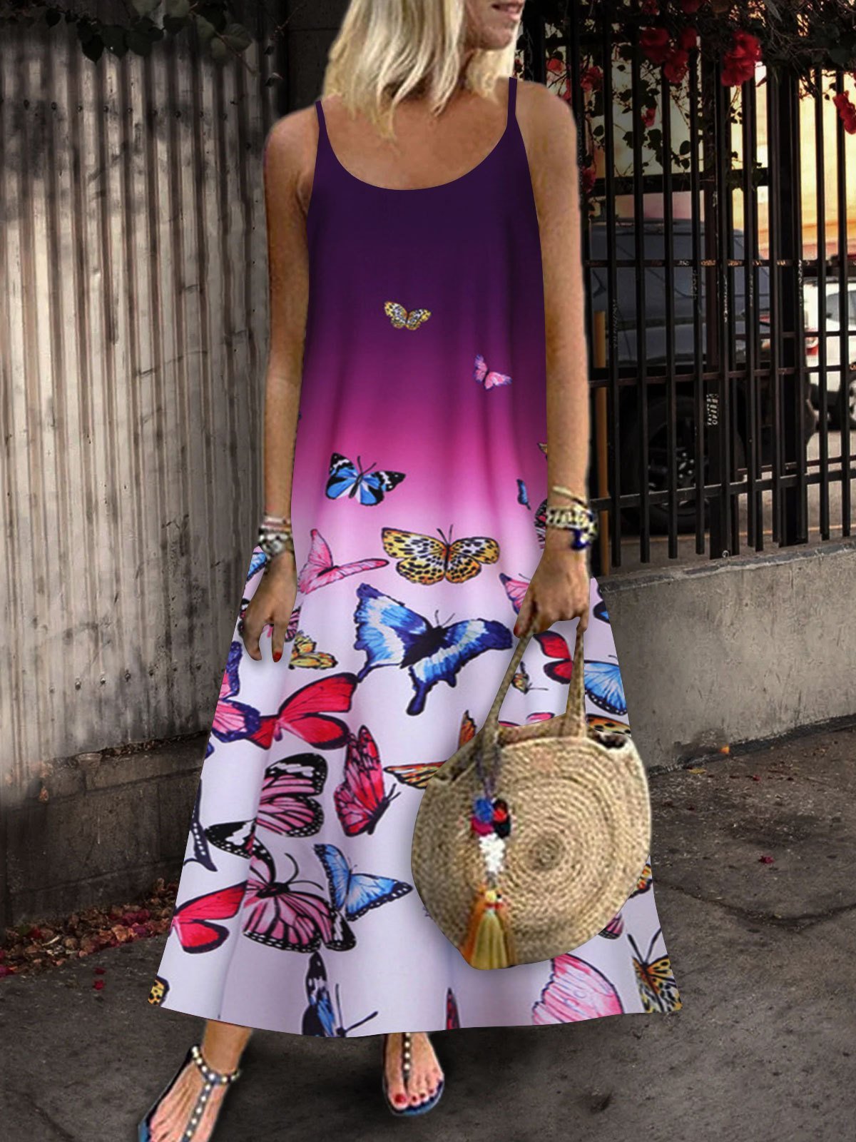 Tie-dye Sleeveless Butterfly Print Dress - Maxi Dresses - INS | Online Fashion Free Shipping Clothing, Dresses, Tops, Shoes - 05/07/2021 - 20-30 - color-blue