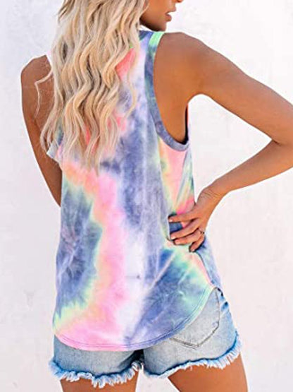 Tie-Dye Sleeveless V-Neck Tank Top - Tank Tops - INS | Online Fashion Free Shipping Clothing, Dresses, Tops, Shoes - 10-20 - 17/06/2021 - Category_Tank Tops