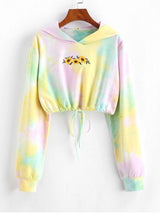 Tie Dye Sunflower Embroidered Copped Hoodie - INS | Online Fashion Free Shipping Clothing, Dresses, Tops, Shoes