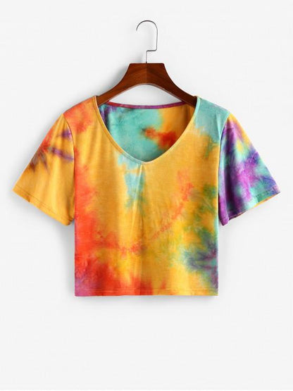 Tie Dye V Neck Casual T-shirt - INS | Online Fashion Free Shipping Clothing, Dresses, Tops, Shoes