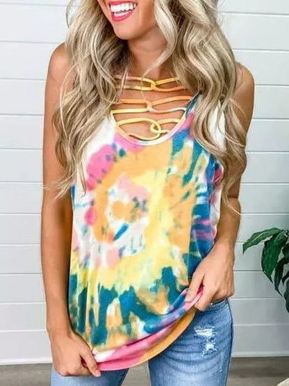 Tie-dye V-neck Cross Camisole - Tank Tops - INS | Online Fashion Free Shipping Clothing, Dresses, Tops, Shoes - 20-30 - 30/06/2021 - color-multi