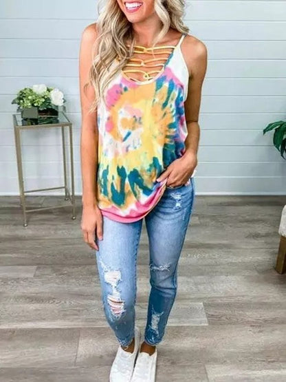 Tie-dye V-neck Cross Camisole - Tank Tops - INS | Online Fashion Free Shipping Clothing, Dresses, Tops, Shoes - 20-30 - 30/06/2021 - color-multi