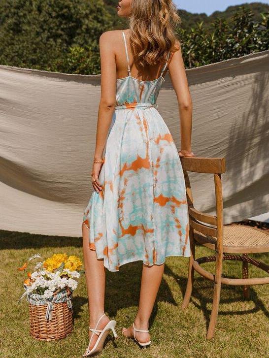 Tie Dye Wrap Belted Cami Dress - Dresses - INS | Online Fashion Free Shipping Clothing, Dresses, Tops, Shoes - 01/26/2021 - Beach - Color_Green