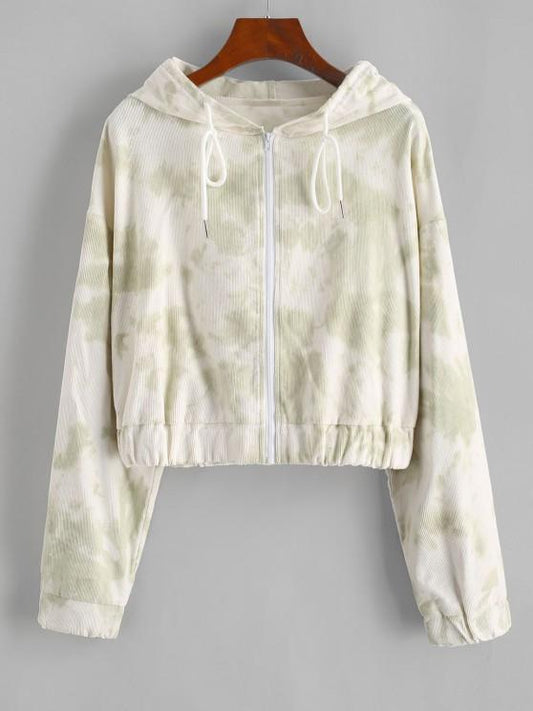 Tie Dye Zip Corduroy Hooded Jacket - INS | Online Fashion Free Shipping Clothing, Dresses, Tops, Shoes