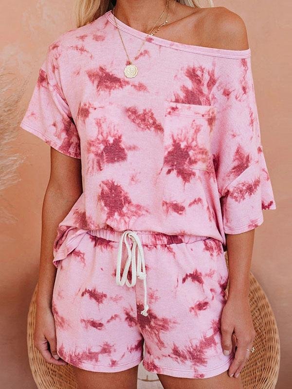 Tie-dyed Short Sleeve Tops & Shorts Two-piece Suit - Sets - INS | Online Fashion Free Shipping Clothing, Dresses, Tops, Shoes - 20-30 - 28/06/2021 - Bottoms