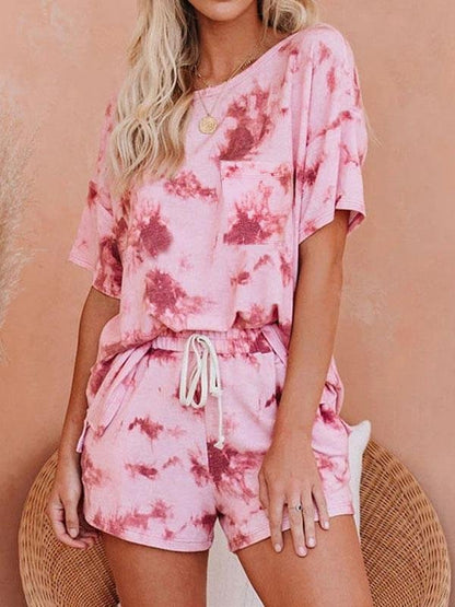 Tie-dyed Short Sleeve Tops & Shorts Two-piece Suit - Sets - INS | Online Fashion Free Shipping Clothing, Dresses, Tops, Shoes - 20-30 - 28/06/2021 - Bottoms