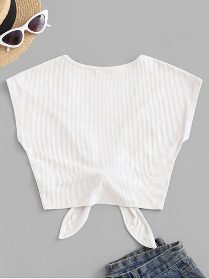 Tie Front Ribbed Cropped Top - INS | Online Fashion Free Shipping Clothing, Dresses, Tops, Shoes