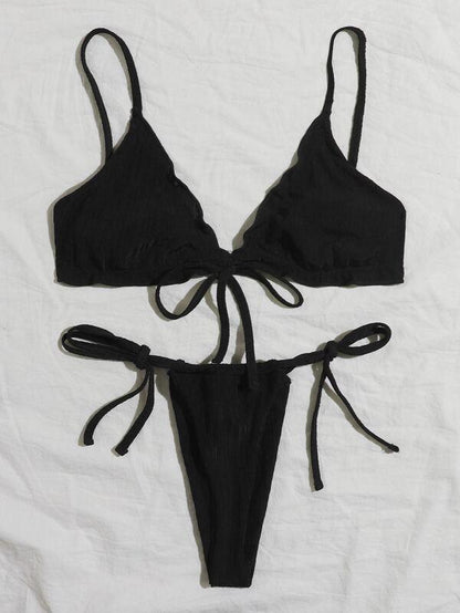 Tie Front Thong Lingerie Set - INS | Online Fashion Free Shipping Clothing, Dresses, Tops, Shoes