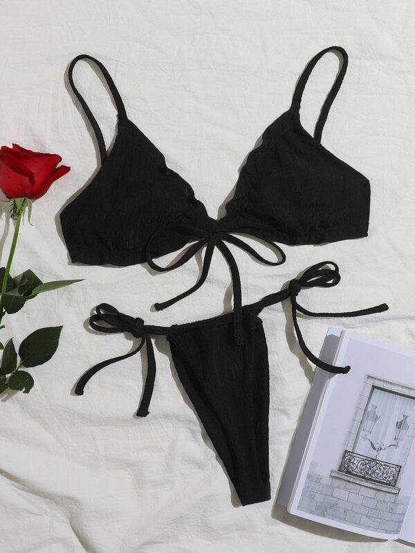 Tie Front Thong Lingerie Set - INS | Online Fashion Free Shipping Clothing, Dresses, Tops, Shoes