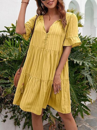 Tie Neck Reffle Loose Casual V-neck Midi Dress - Midi Dresses - INS | Online Fashion Free Shipping Clothing, Dresses, Tops, Shoes - 09/04/2021 - Color_Apricot - Color_Black