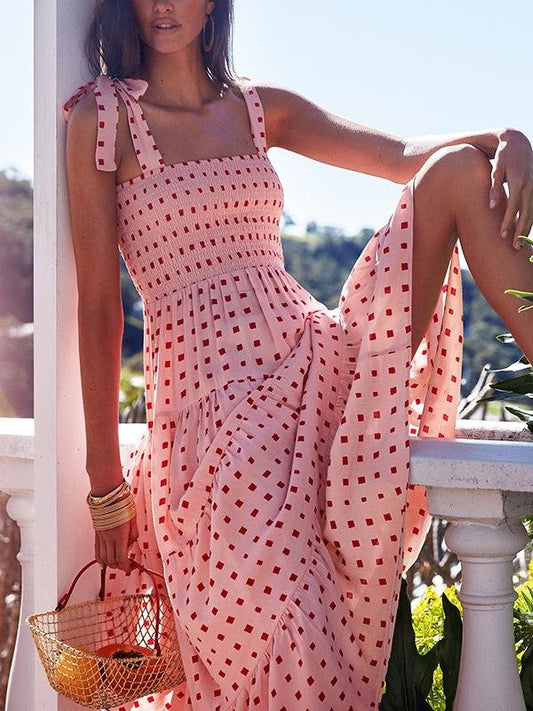 Tie Strap Bust Wrap Printing Long Dress - Maxi Dresses - INS | Online Fashion Free Shipping Clothing, Dresses, Tops, Shoes - 21/04/2021 - Color_Pink - Color_Yellow