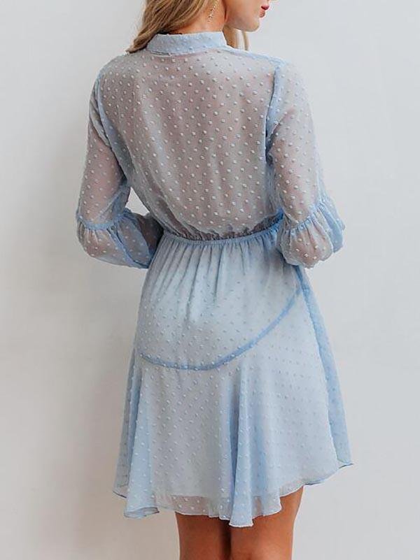 Tie Waist Lantern Sleeve Swiss Dot Dress - Dresses - INS | Online Fashion Free Shipping Clothing, Dresses, Tops, Shoes - 02/03/2021 - Blue - Color_Blue