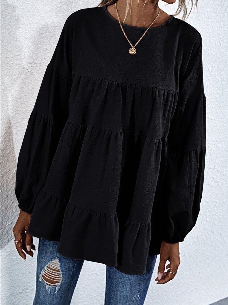 Tiered lantern sleeve blouse - Loungewear - INS | Online Fashion Free Shipping Clothing, Dresses, Tops, Shoes - 2XL - Black - Casual