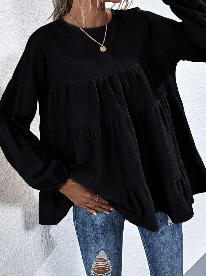 Tiered lantern sleeve blouse - Loungewear - INS | Online Fashion Free Shipping Clothing, Dresses, Tops, Shoes - 2XL - Black - Casual