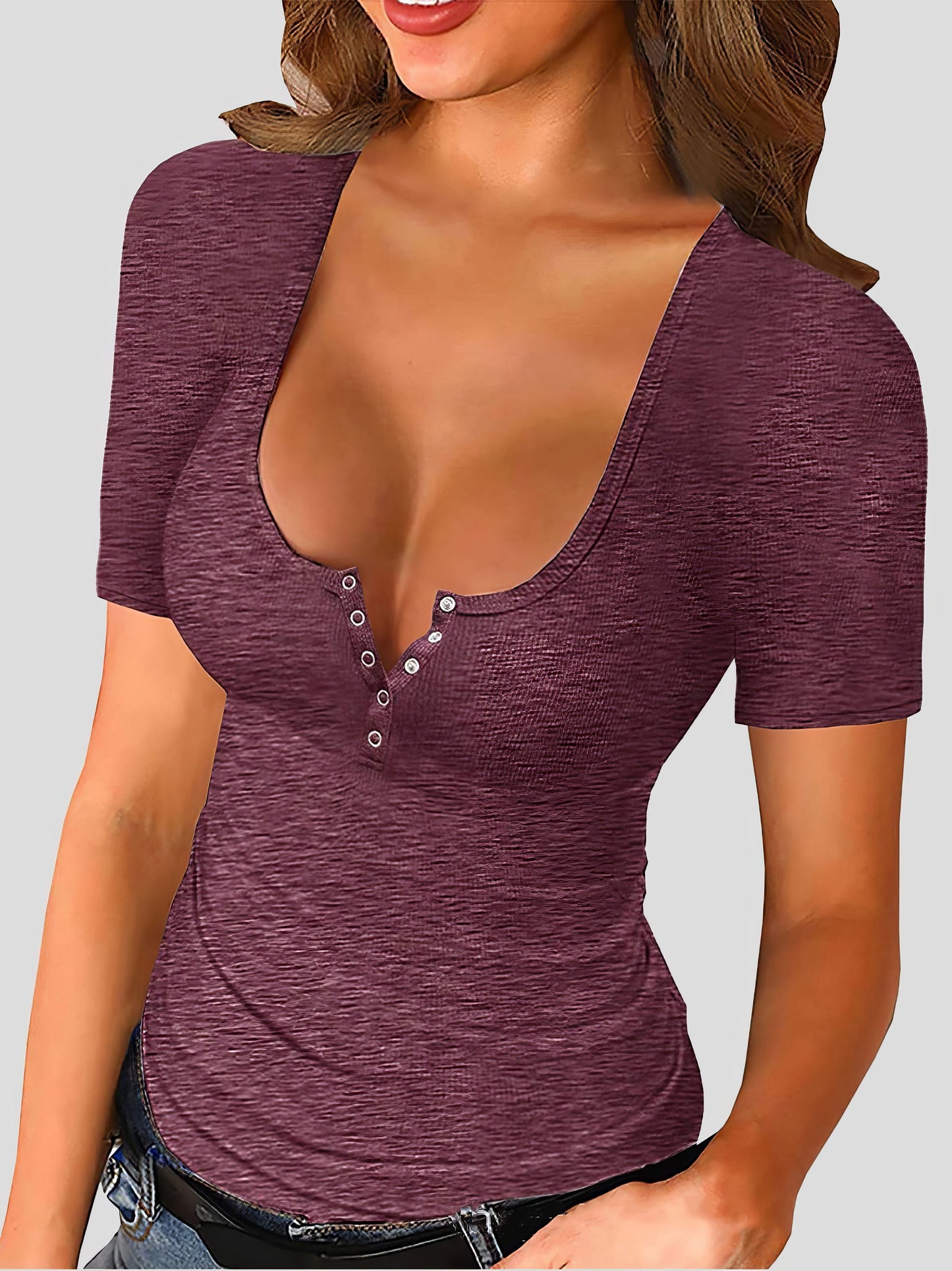 Tight Low-neck Short-sleeved T-shirt