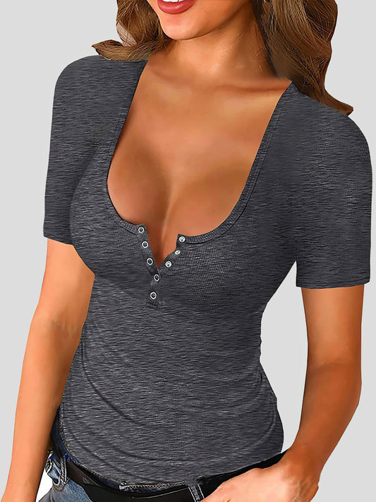 Tight Low-neck Short-sleeved T-shirt