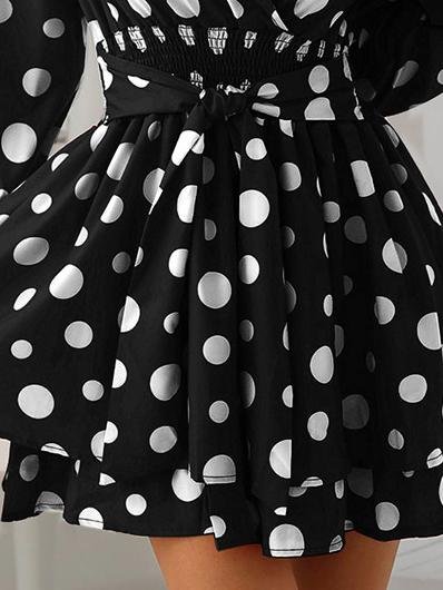 Tight Waist V-neck Polka Dot Mini Dress - Mini Dresses - INS | Online Fashion Free Shipping Clothing, Dresses, Tops, Shoes - 17/06/2021 - 30-40 - color-black