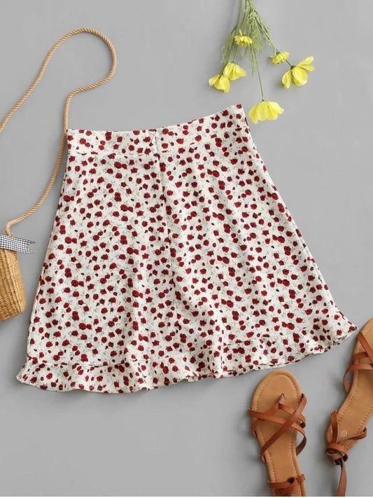 Tiny Floral Ruffles Mini Skirt - INS | Online Fashion Free Shipping Clothing, Dresses, Tops, Shoes