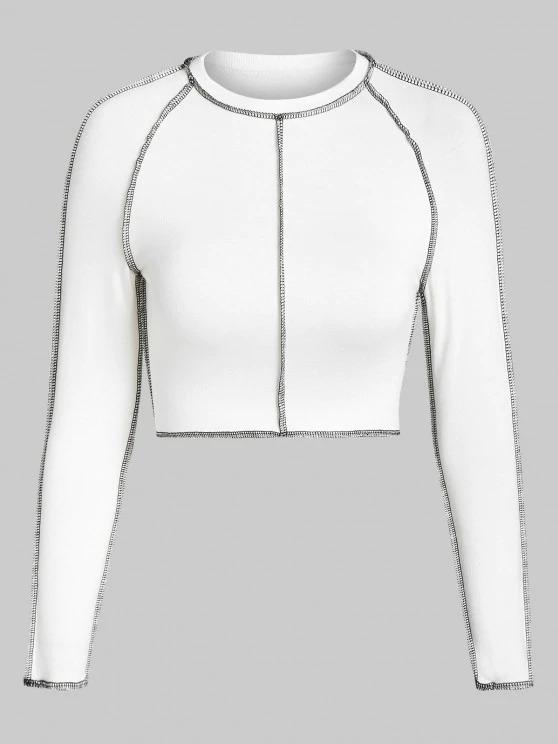 Topstitching Raglan Sleeve Crop T Shirt - INS | Online Fashion Free Shipping Clothing, Dresses, Tops, Shoes