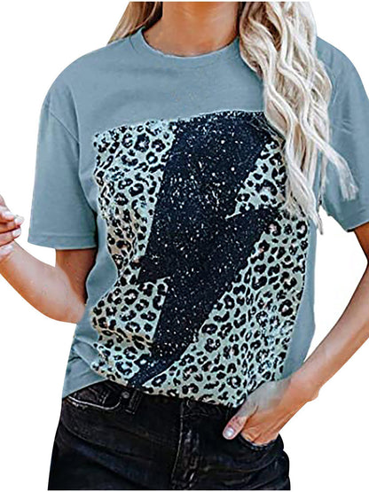 Trendy Round Neck Lightning Print Top - T-shirts - INS | Online Fashion Free Shipping Clothing, Dresses, Tops, Shoes - 13/05/2021 - 13052021 - 130521