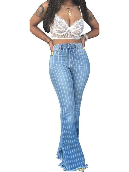 Trendy Wide-leg High-rise Striped Flared Jeans - Jeans - INS | Online Fashion Free Shipping Clothing, Dresses, Tops, Shoes - 10/05/2021 - 1005V3 - Color_Blue