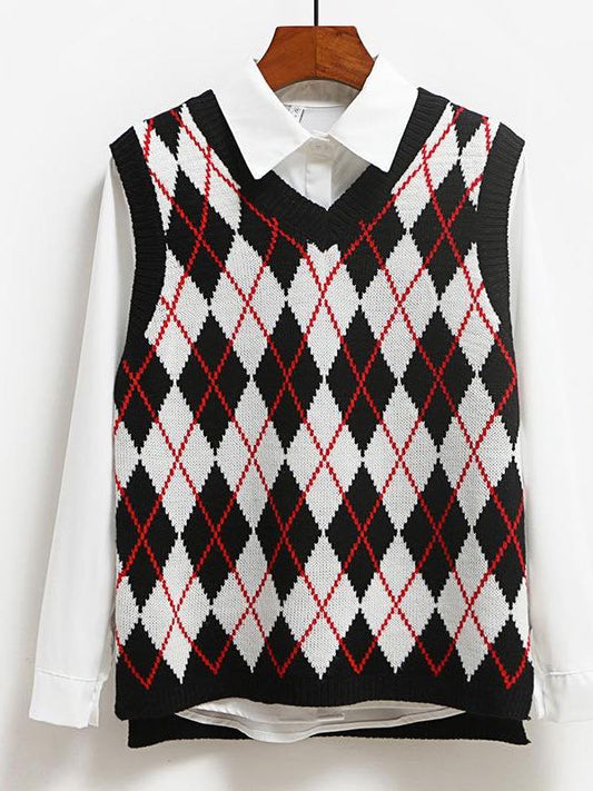 Trendy Women's Check Knitted Vest - INS | Online Fashion Free Shipping Clothing, Dresses, Tops, Shoes