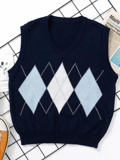 Trendy Women's Diamond Check Knitted Vest - MsDressly | Online Fashion Free Shipping Clothing, Dresses, Tops, Shoes