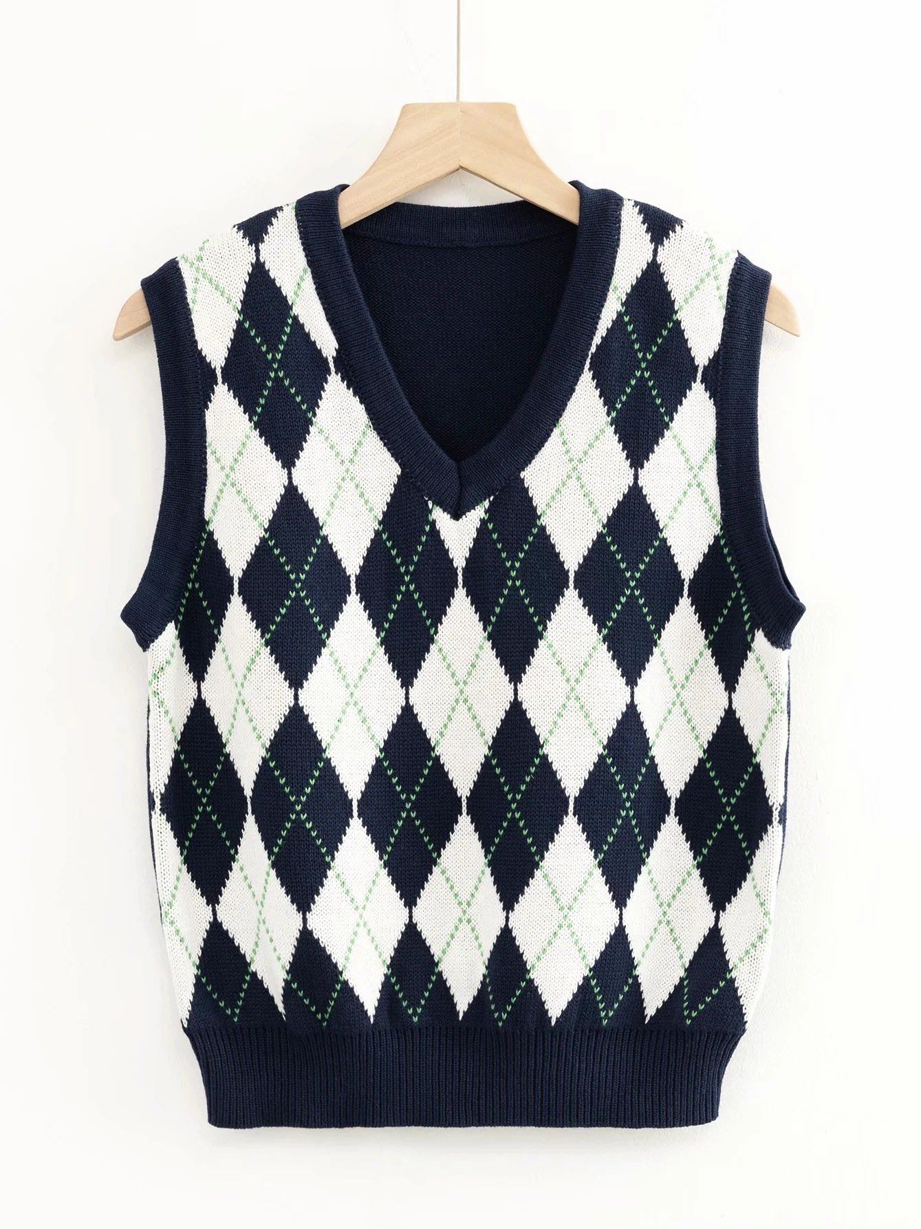 Trendy Women's Diamond Check Knitted Vest - INS | Online Fashion Free Shipping Clothing, Dresses, Tops, Shoes