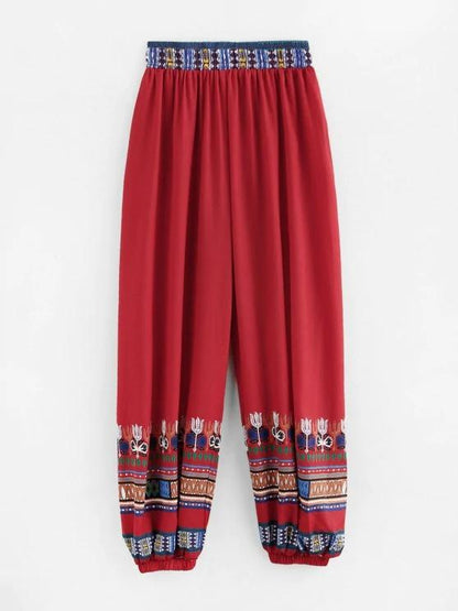 Tribal Print High Waisted Elastic Hem Pants - INS | Online Fashion Free Shipping Clothing, Dresses, Tops, Shoes