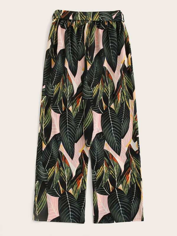 Tropical Print Self Tie Elastic Waist Pants - INS | Online Fashion Free Shipping Clothing, Dresses, Tops, Shoes