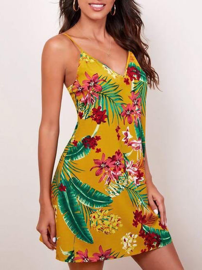 Tropical Print Slip Dress - Dresses - INS | Online Fashion Free Shipping Clothing, Dresses, Tops, Shoes - 01/27/2021 - Beach - Black