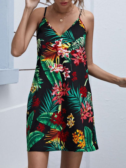 Tropical Print Slip Dress - Dresses - INS | Online Fashion Free Shipping Clothing, Dresses, Tops, Shoes - 01/27/2021 - Beach - Black