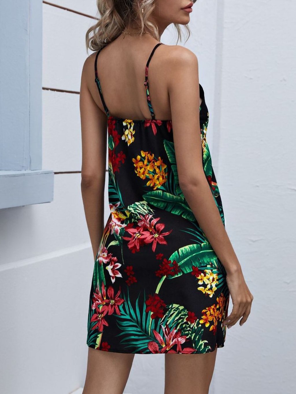 Tropical Print Slip Dress - Dresses - INS | Online Fashion Free Shipping Clothing, Dresses, Tops, Shoes - 01/27/2021 - Beach - Black