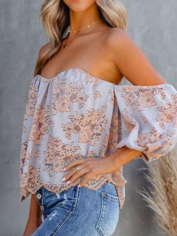 Tube Top Lace One-shoulder Lantern Sleeve Top - Blouses - INS | Online Fashion Free Shipping Clothing, Dresses, Tops, Shoes - 12/07/2021 - 20-30 - Blouses