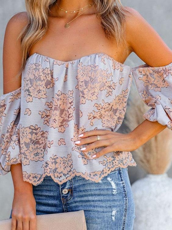 Tube Top Lace One-shoulder Lantern Sleeve Top - Blouses - INS | Online Fashion Free Shipping Clothing, Dresses, Tops, Shoes - 12/07/2021 - 20-30 - Blouses