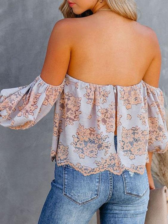 Tube Top Lace One-shoulder Lantern Sleeve Top - Blouses - INS | Online Fashion Free Shipping Clothing, Dresses, Tops, Shoes - 12/07/2021 - 20-30 - Blouses