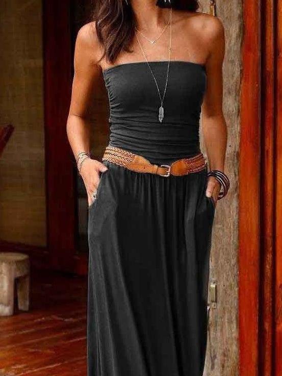 Tube Top Sleeveless Off-the-shoulder Dress - Maxi Dresses - INS | Online Fashion Free Shipping Clothing, Dresses, Tops, Shoes - 20-30 - 28/06/2021 - color-black