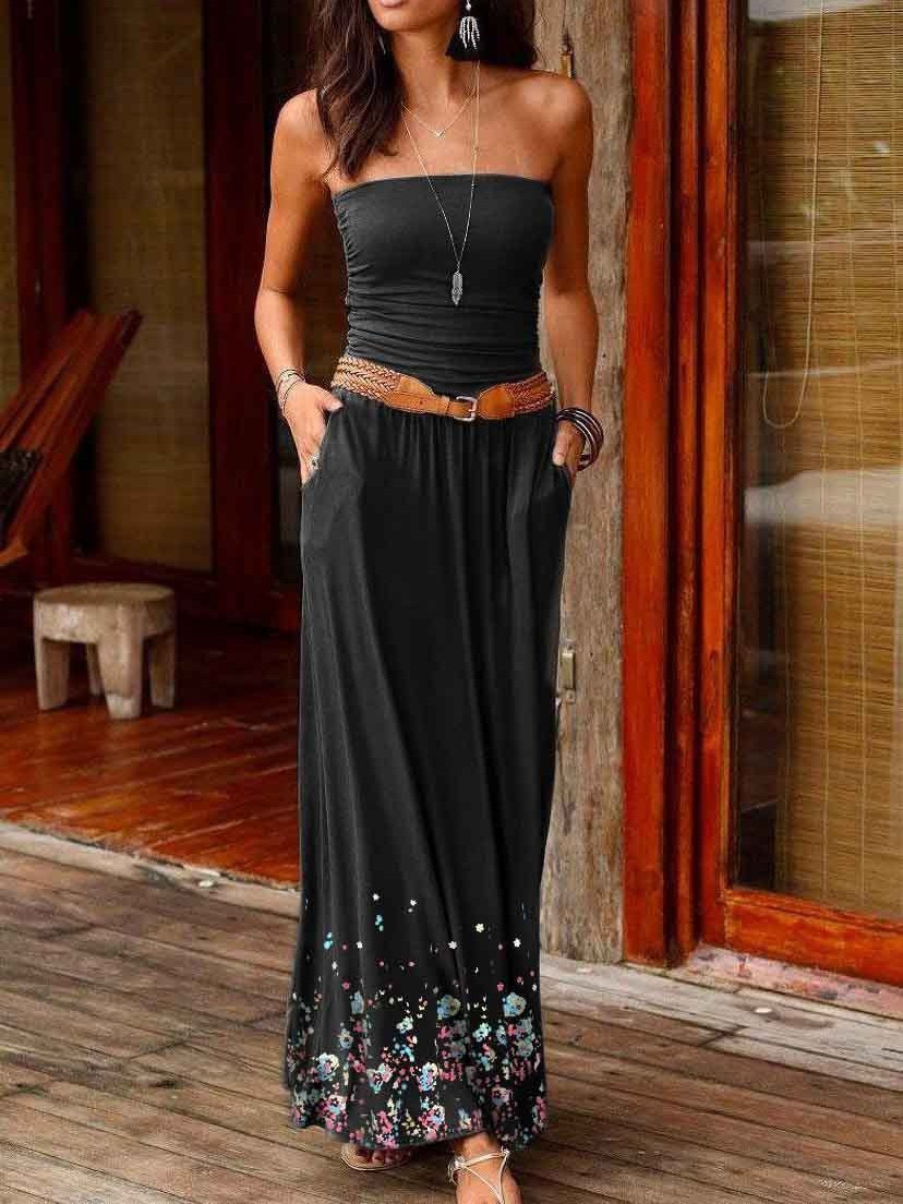 Tube Top Sleeveless Off-the-shoulder Dress - Maxi Dresses - INS | Online Fashion Free Shipping Clothing, Dresses, Tops, Shoes - 20-30 - 28/06/2021 - color-black