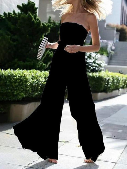 Tube Top Solid Beltless Chiffon Jumpsuit - Jumpsuit & Rompers - INS | Online Fashion Free Shipping Clothing, Dresses, Tops, Shoes - 16/06/2021 - 30-40 - Bottoms