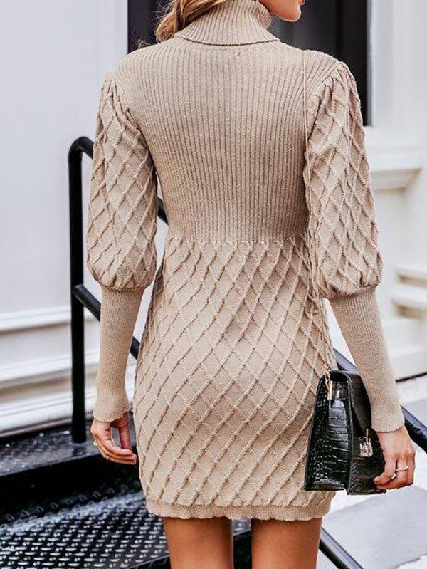Turtle Neck Gigot Sleeve Bodycon Sweater Dress - Dresses - INS | Online Fashion Free Shipping Clothing, Dresses, Tops, Shoes - 02/03/2021 - Autumn - Beige