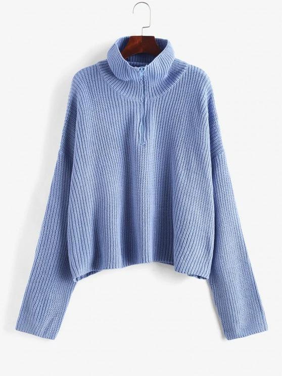 Turtleneck Half Zip Oversized Sweater - INS | Online Fashion Free Shipping Clothing, Dresses, Tops, Shoes