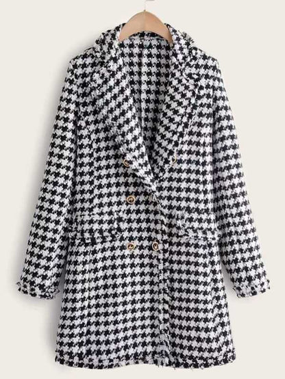 Tweed Lapel Neck Double Breasted Houndstooth Coat - INS | Online Fashion Free Shipping Clothing, Dresses, Tops, Shoes