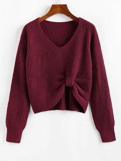 Twisted V Neck Jumper Sweater - INS | Online Fashion Free Shipping Clothing, Dresses, Tops, Shoes