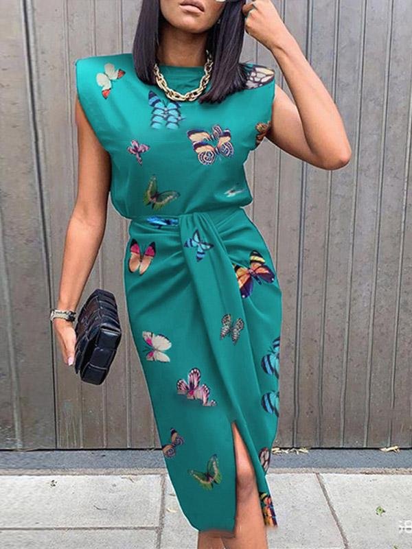 Two-Piece Dress With Butterfly Print Waist Twisted High Slit - Sets - INS | Online Fashion Free Shipping Clothing, Dresses, Tops, Shoes - 26/07/2021 - 30-40 - Bottom