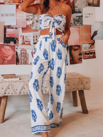 Two-Piece Printed Crop Top And Trousers - Sets - INS | Online Fashion Free Shipping Clothing, Dresses, Tops, Shoes - 20-30 - 26/07/2021 - Bottom